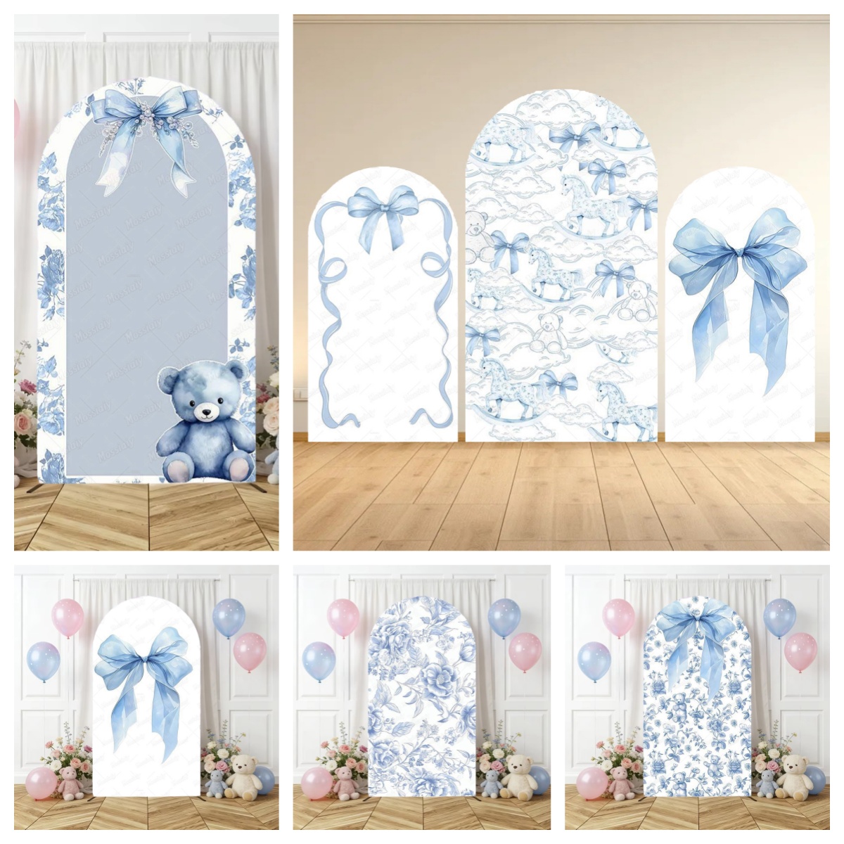 Blue Floral Bow Arch Backdrop  - Photography Lighting Backdrop recension och pris