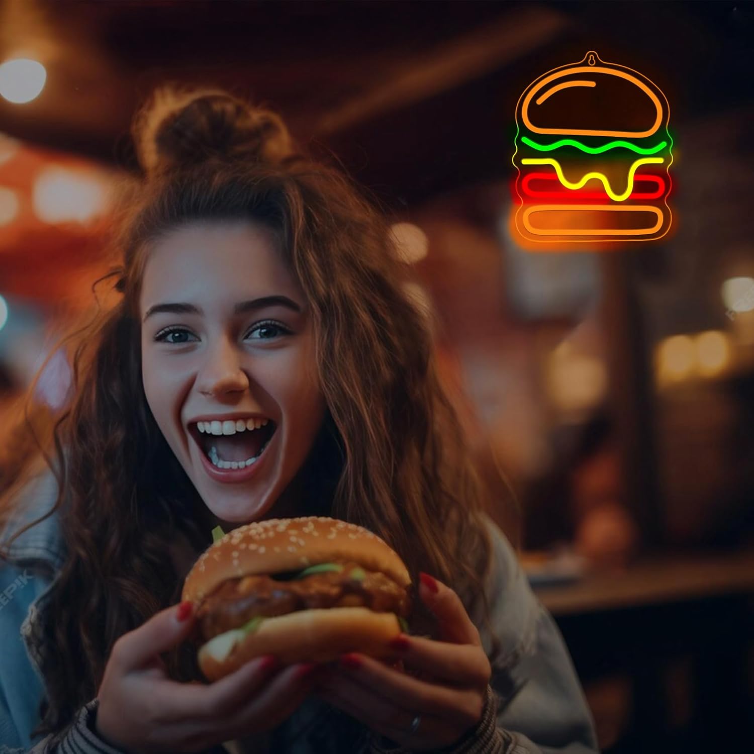 Burger Neon Sign with Layered  - Photography Lighting For Food recension och pris
